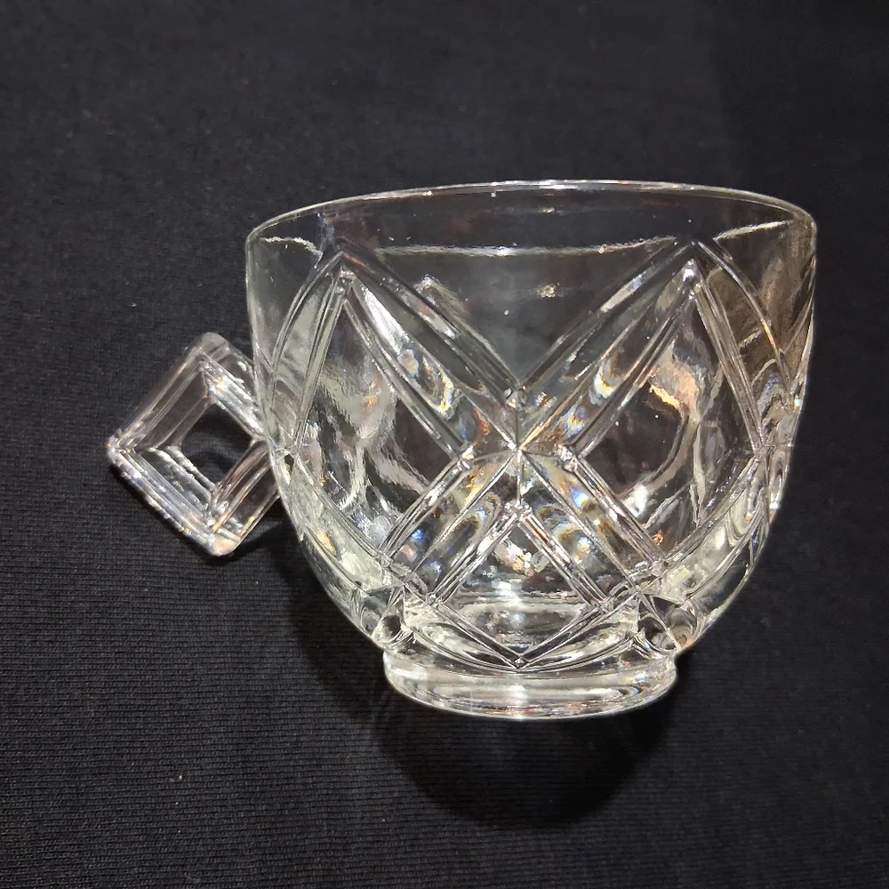 Vintage Colony Diamond Block Lattice Clear Glass Teacups Punch Pitman-Dreitzer